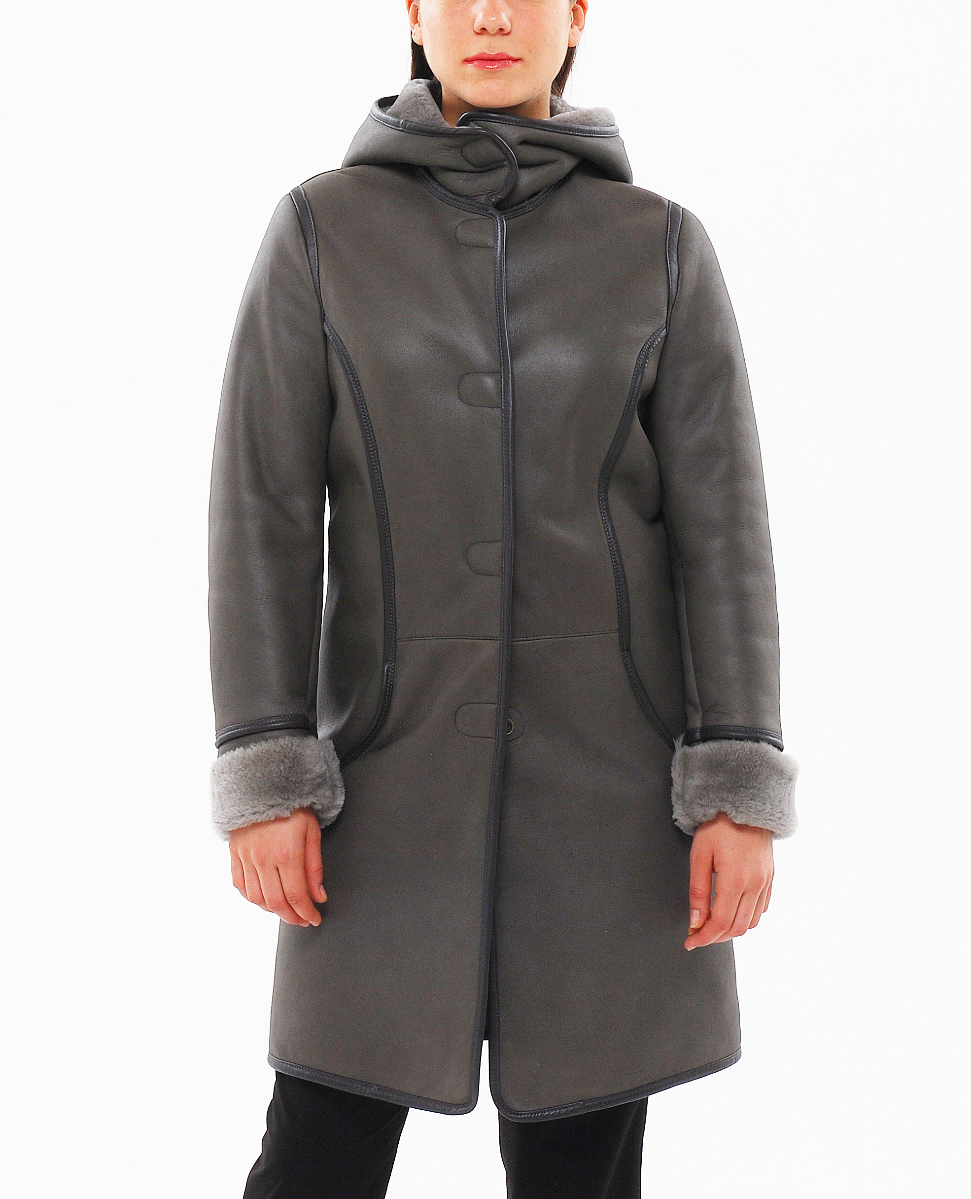 fooded nappa mouton coat（GR）