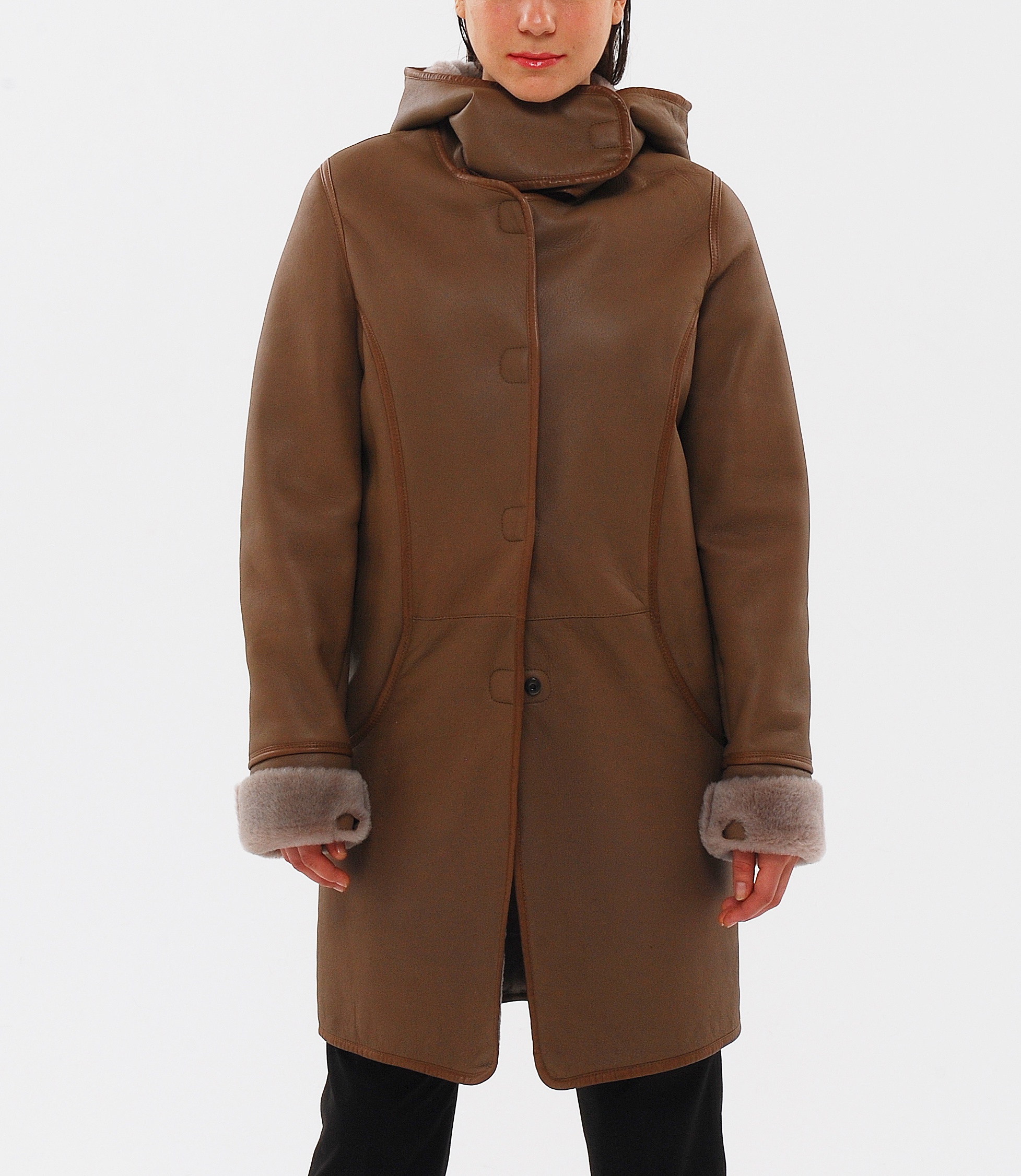 fooded nappa mouton coat（BE）